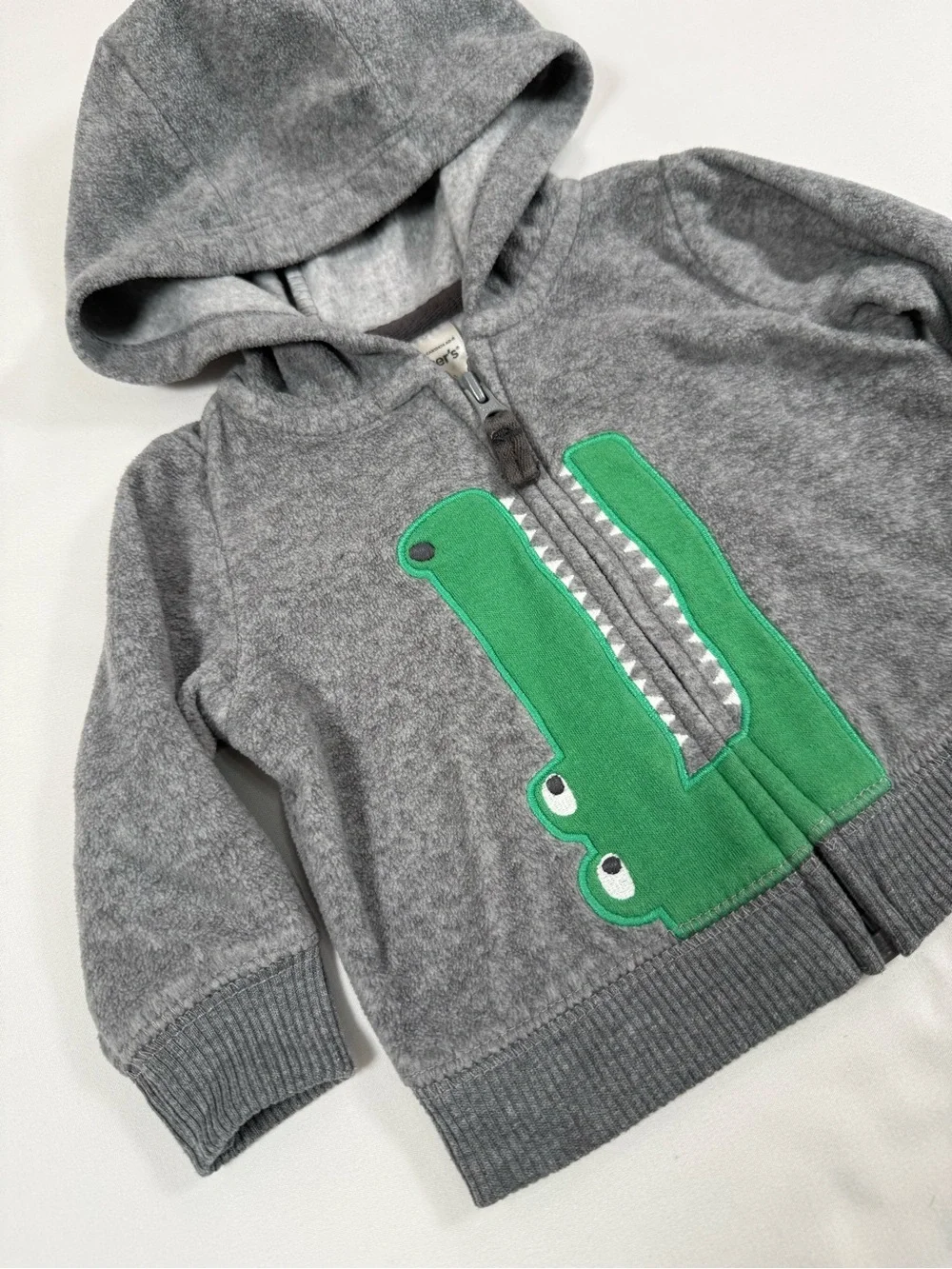 CARTER’S Boys‎ Crocodile Alligator Zip Hoodie NB Animal Applique Cozy Fleece
